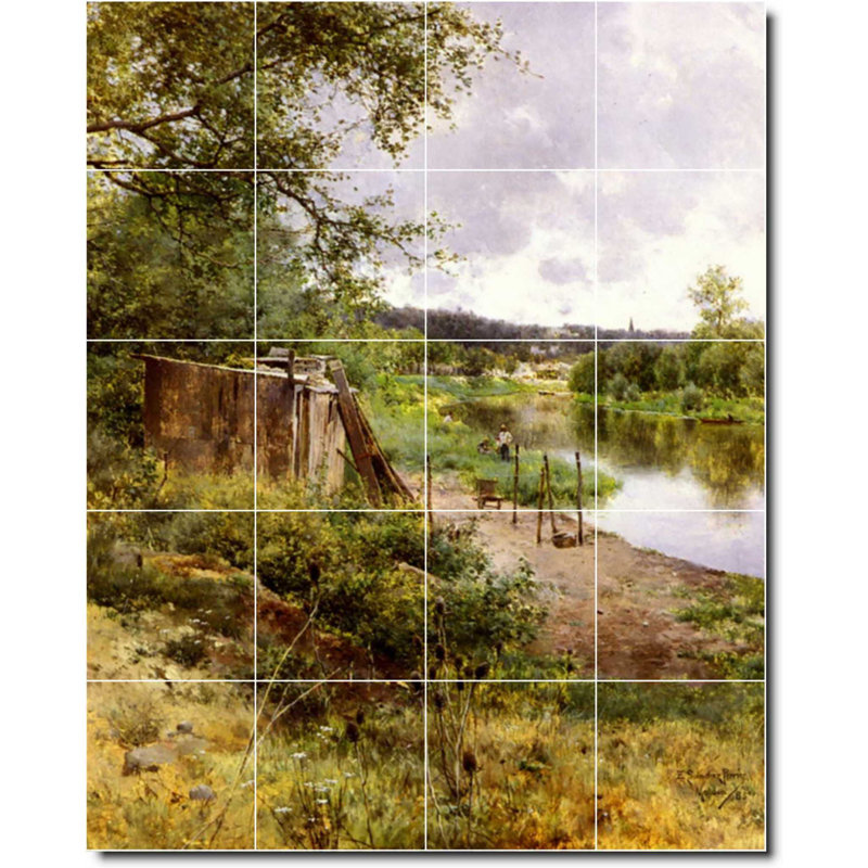 32" x 40" Ceramic Painting Decorative Mural Tile 8" x 8", Emilio Sanchez Perrier Waterfront Painting W07820