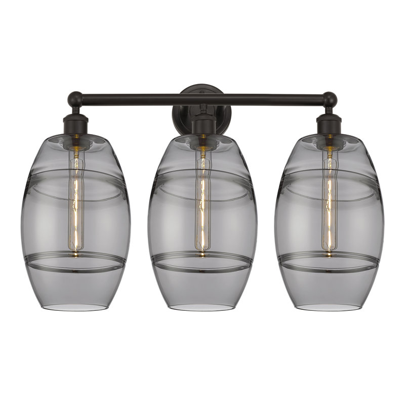Éclairage pour meuble-lavabo à 3 lumières à intensité variable Kusham, Bronze huilé, Gris fumée clair