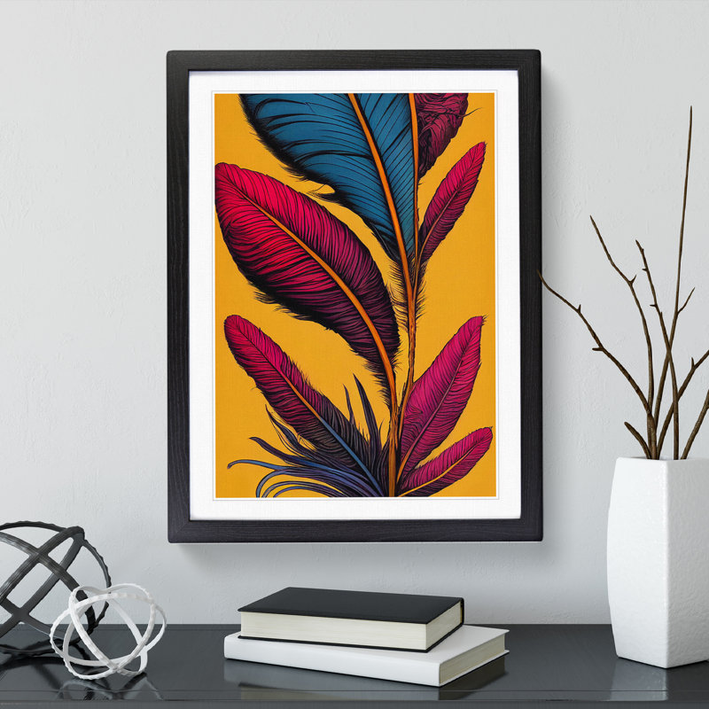 Urban Feather - Wall Art, Black Picture Frame, 48cm H x 36cm W, White