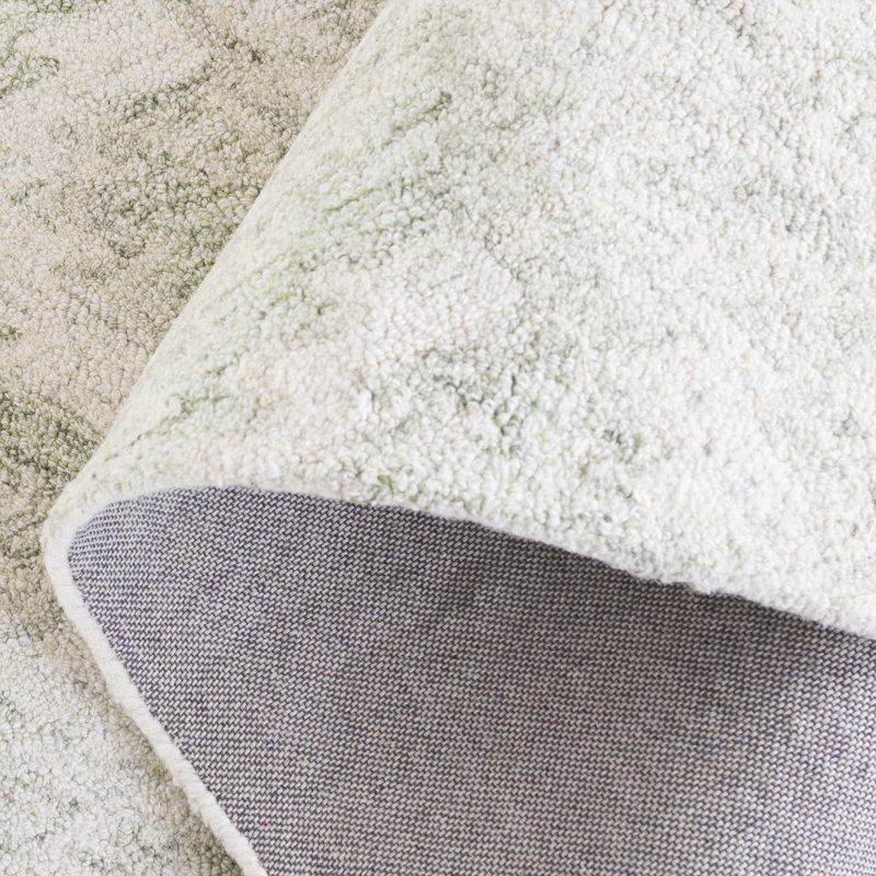 Larkyn Ebony Hand Tufted Wool/Cotton Geometric Rug in Ivory/Light Green, Rectangle 5' x 8'