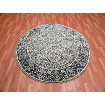 Tapis oriental rond noué à la main 6 po x 6 po x 6 po x 6 po en laine texturée et soie d'inspiration moghole 91343D78D1FD42ADB0D33912456DD697