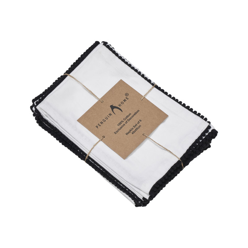 100% Cotton Solid Colour Varied Napkin, White & Black
