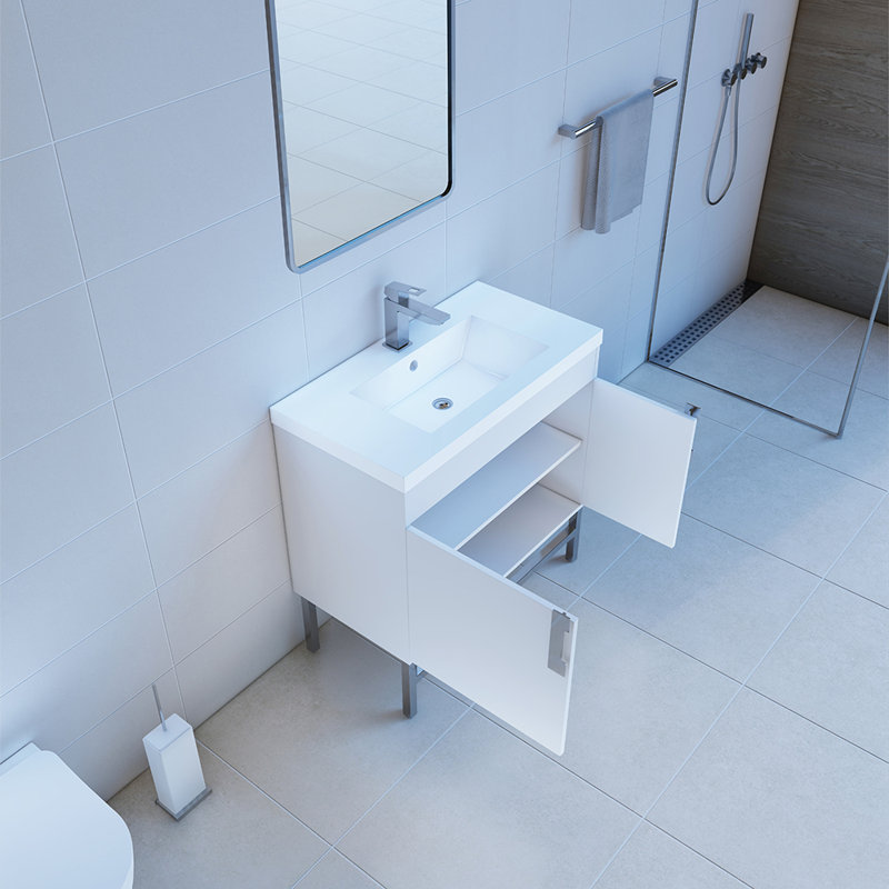 Meuble-lavabo moderne 36 po Salento, Noir mat, Blanc