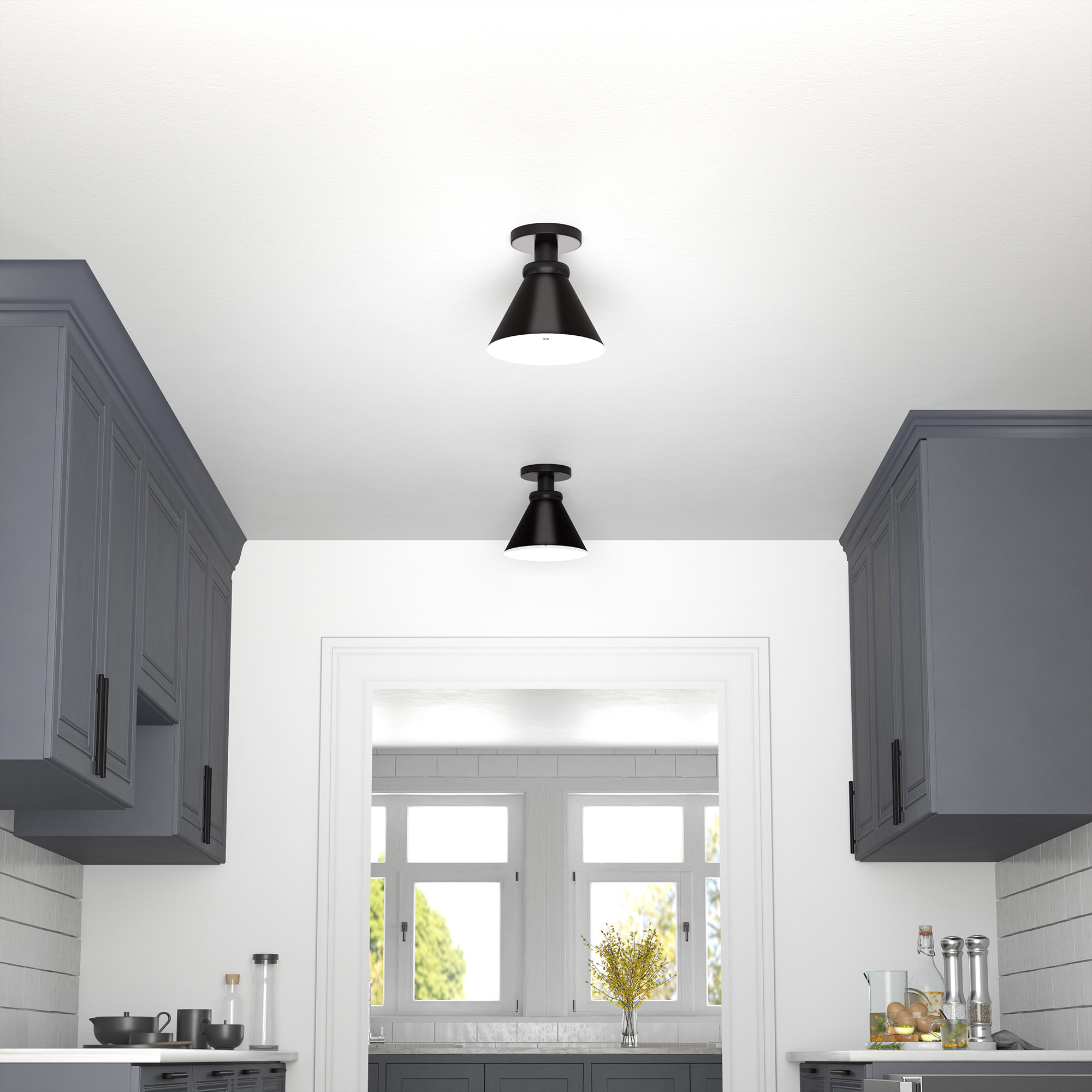 Macie Single Light Metal Semi Flush Mount, Blackened Bronze