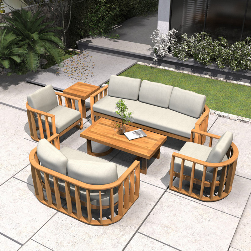 Baryn Acacia 7-Person Patio Sofa Seating Group With Cushions