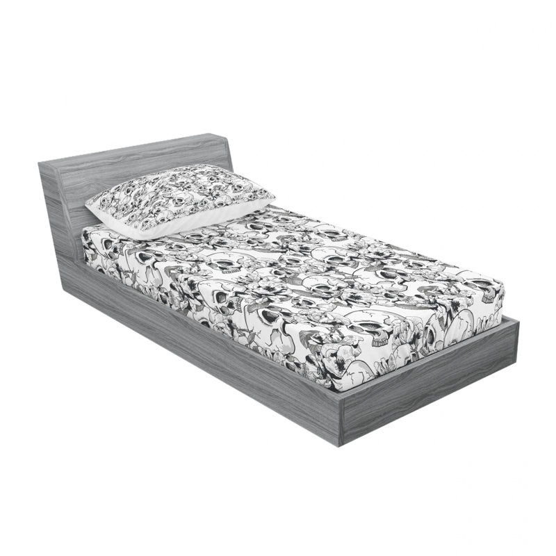 Twin XL Black and White Skull Print Microfiber Sheet Set