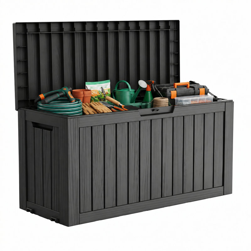 Emperic Design Gallons Water Resistant Resin Lockable Deck Box, 80, Black
