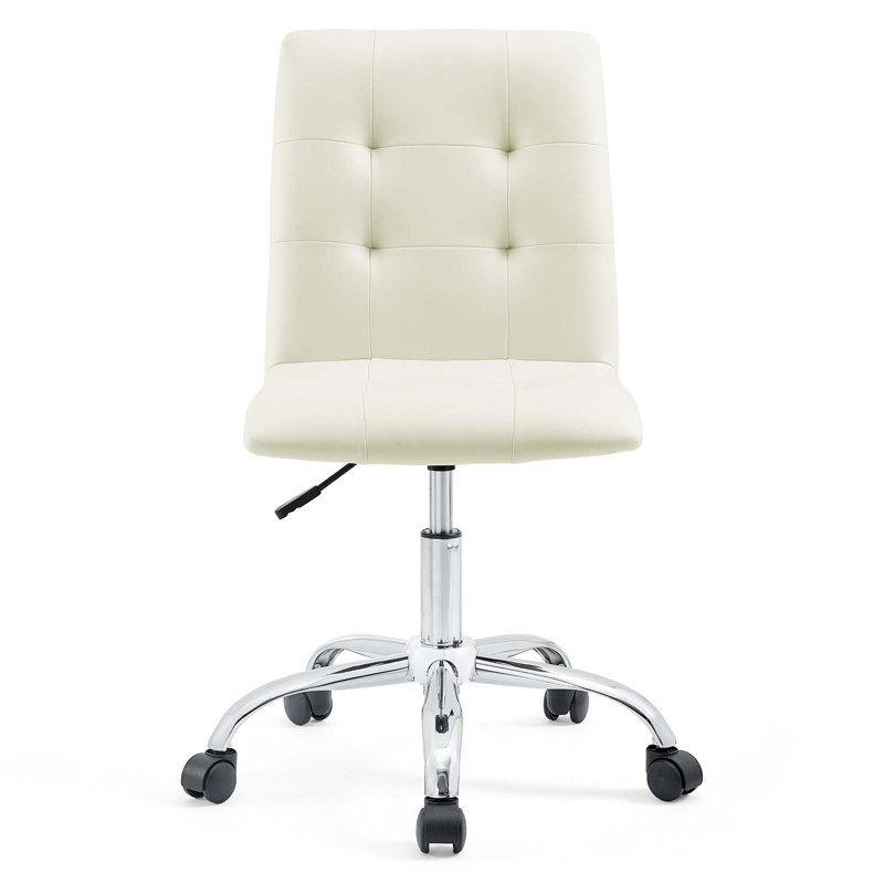 White Faux Leather Armless Swivel Office Chair with Chrome Base