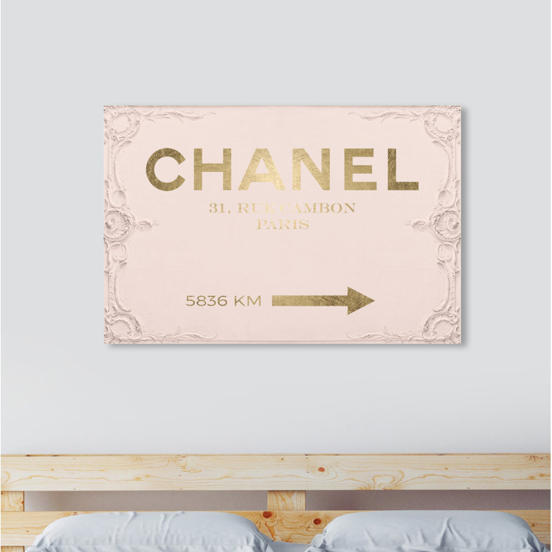 Couture Road Sign Rococo Gold Blush - reproduction d'art textuel sur toile, H 20 po x l 30 po x P 1,5 po, Toile tendue