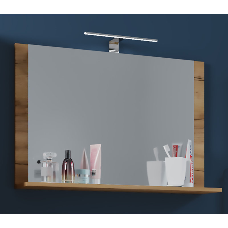 Elverda Flat Mirror with Shelves, 55cm H x 80cm W, Brown