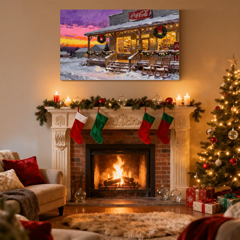 Ensemble de 3 reproductions d'art sur toile, "Christmas Coca Cola Store Winter Christmas", H 12 po x l 18 po