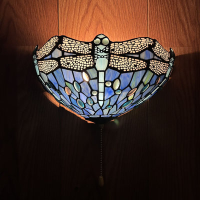 Applique murale Simonson Tiffany libellule en vitrail bleu demi-lune avec ampoule DEL incluse l 12 po x P 6 po x H 7 po