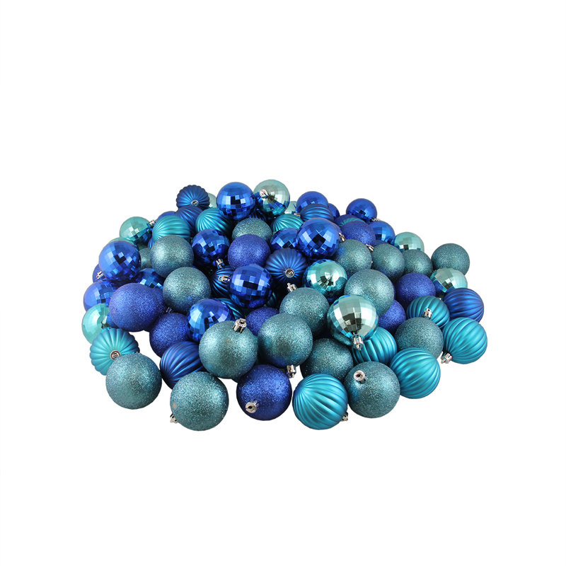 100 boules de Noël incassables à 3 finitions 100 po 2,5 po (60 mm), Bleu paon
