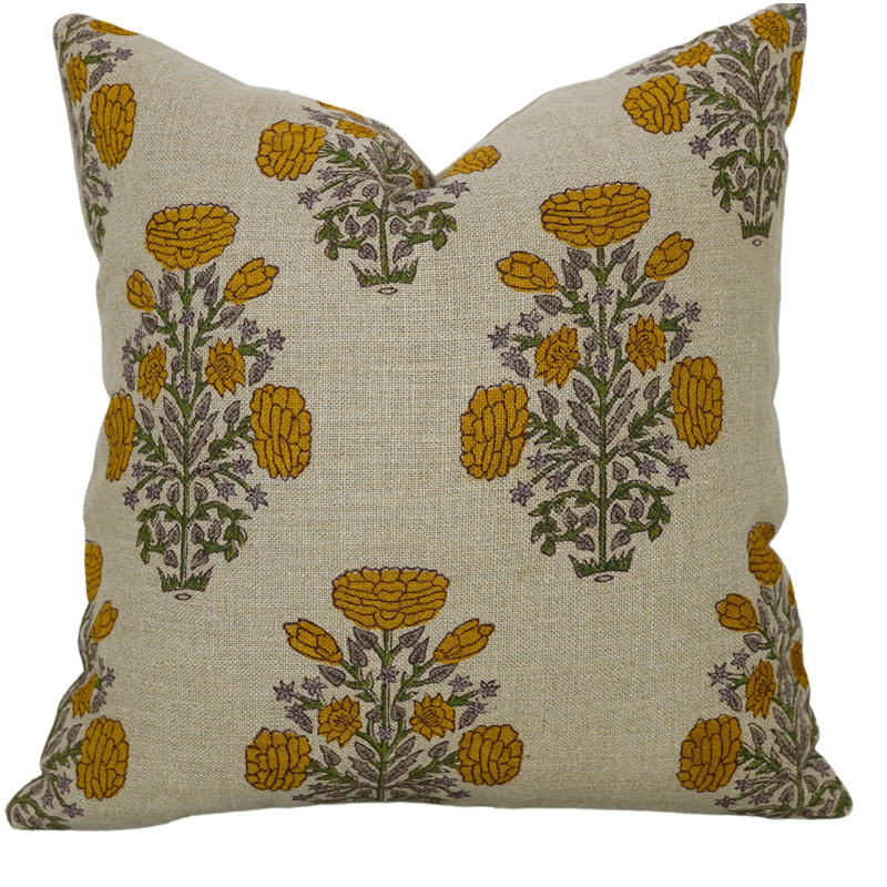 Linen Pillow Cover, Yellow Floral 3, 22" x 22", Square