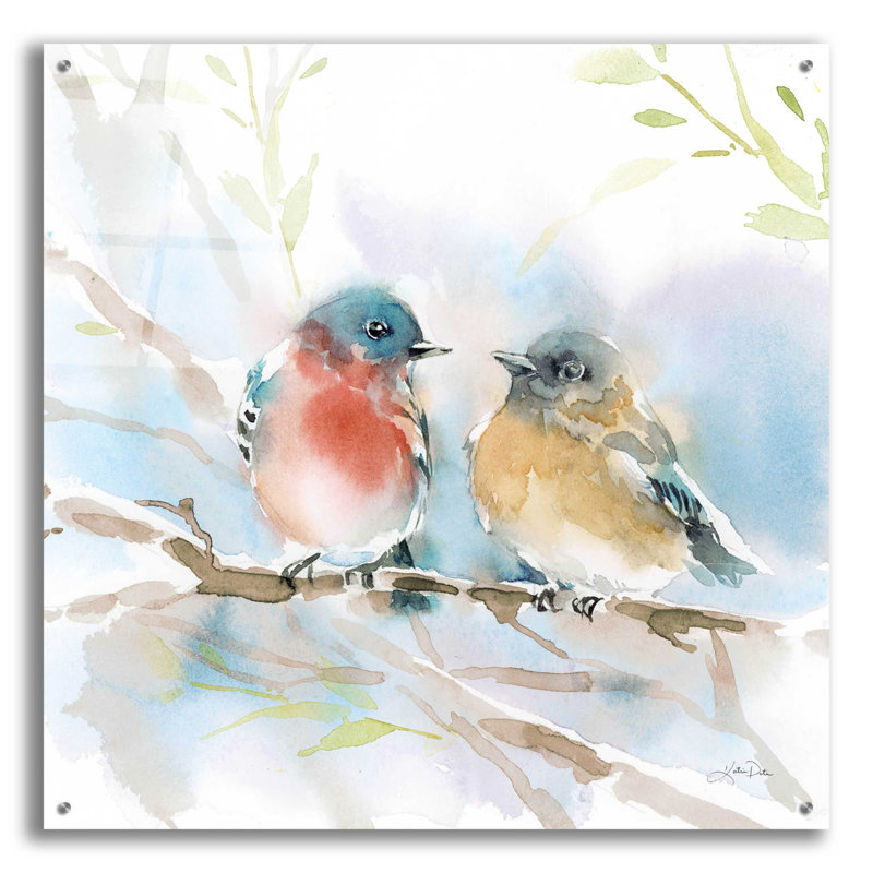 «Bluebird pair in Spring» par Katrina Pete - impression sans cadre, H 36 po x l 36 po x P 0,2 po