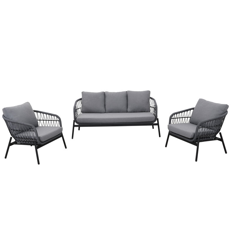 Dundesert Deep Seating Group with Cushions, Gray Frame/Gray Cushion 