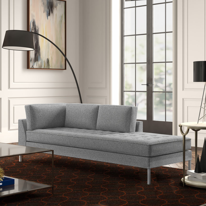 Paramount Chaise Lounge, Sanford Ceramic Crossweave, Stainless Steel, Left Hand Facing
