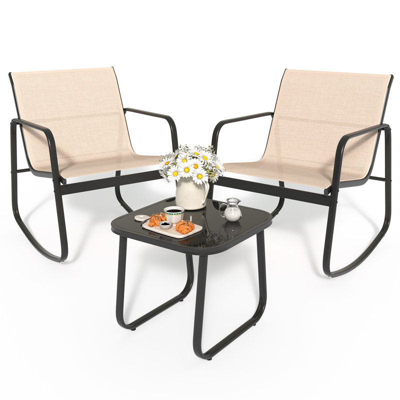 Chante 2-Person Rocking Outdoor Seating Set, Black/Cream