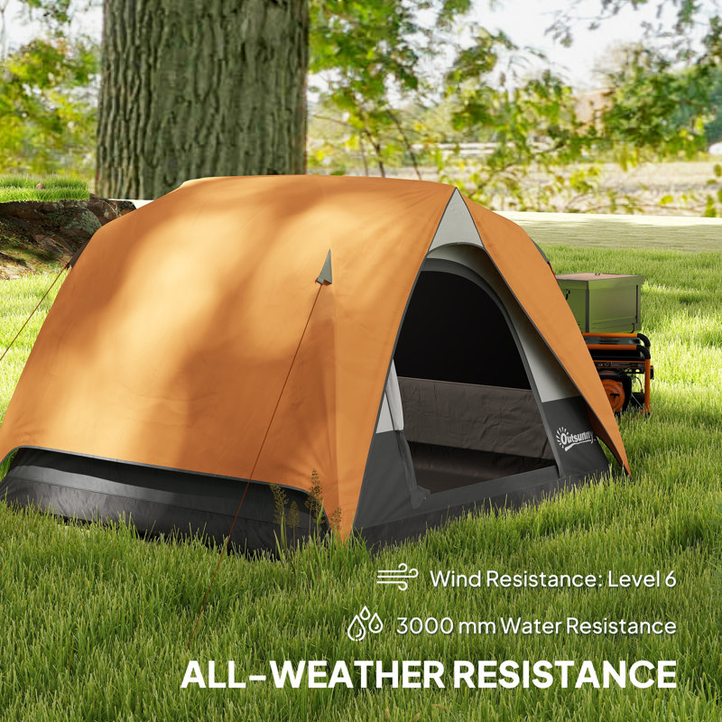 3 Person Tent, Orange/Grey