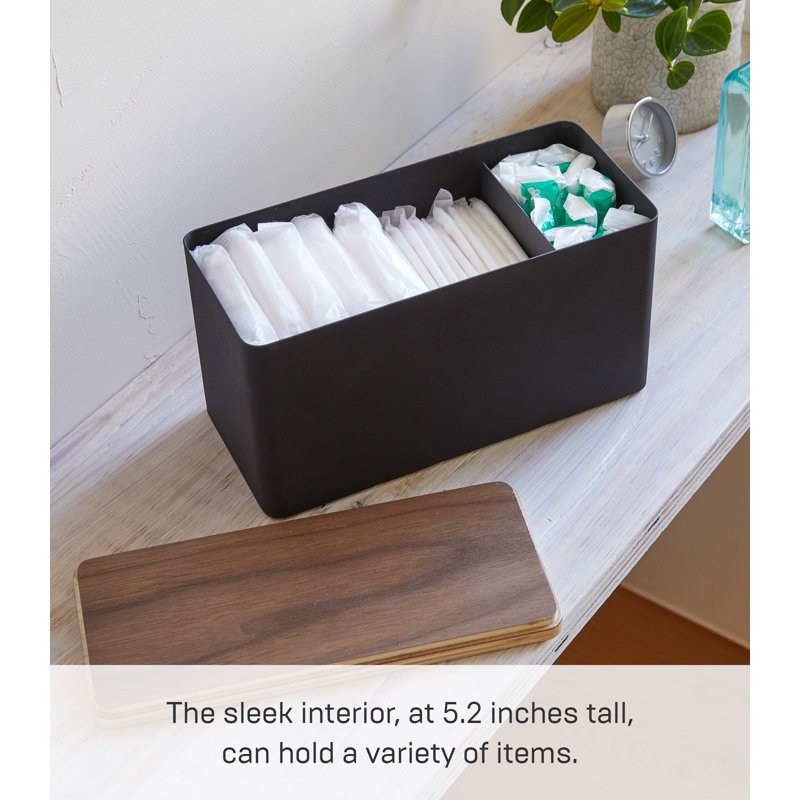 Black Steel and Wood Lidded Countertop Organizer