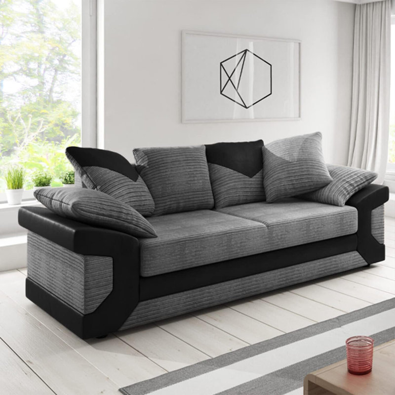 Dino Sofa Modern Fabric Couch With Cushioned Back & Padded Arms, Grey, 3