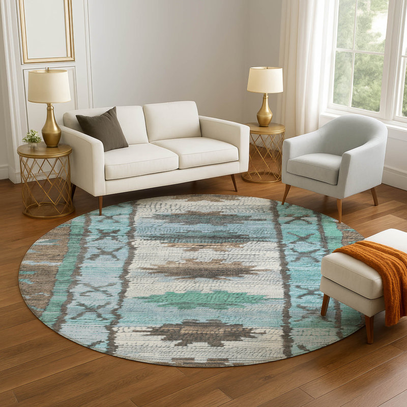 Premium Machine Washable Tiana Tribal Rug, Round 8'
