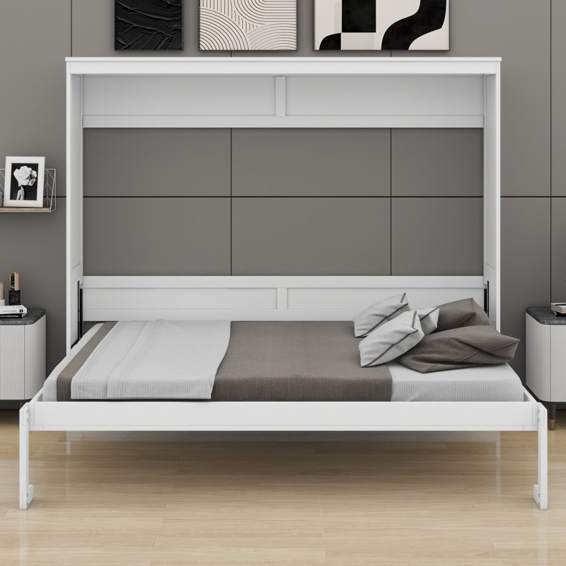 Lit mural multifonctionnel, lit pliable, Blanc, Grand lit