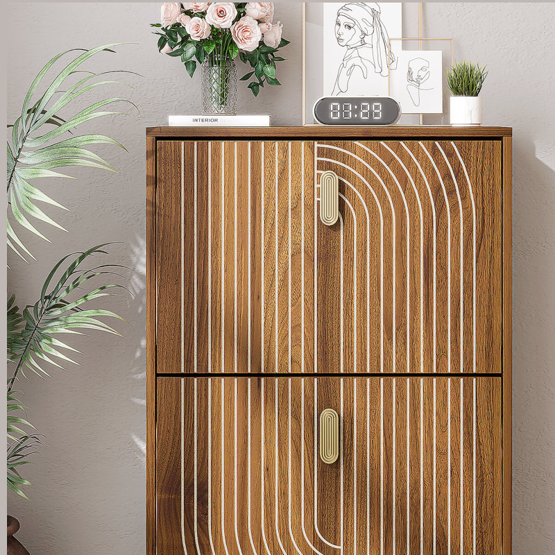 Armoire à chaussures avec 2 tiroirs rabattables, armoire à chaussures autoportante avec poignées en métal
