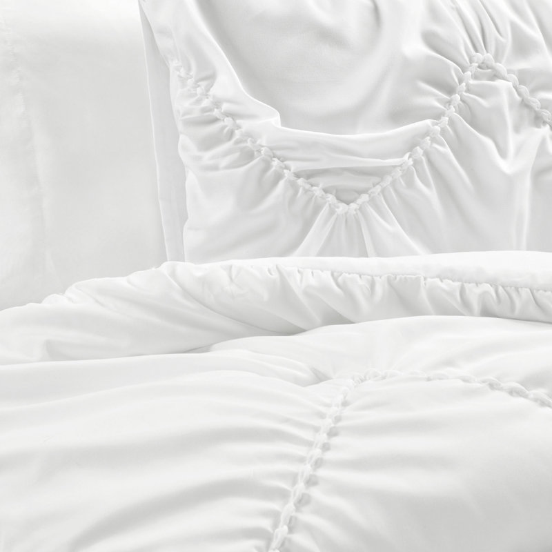 White Twin Microfiber Ruched Chevron Comforter Set
