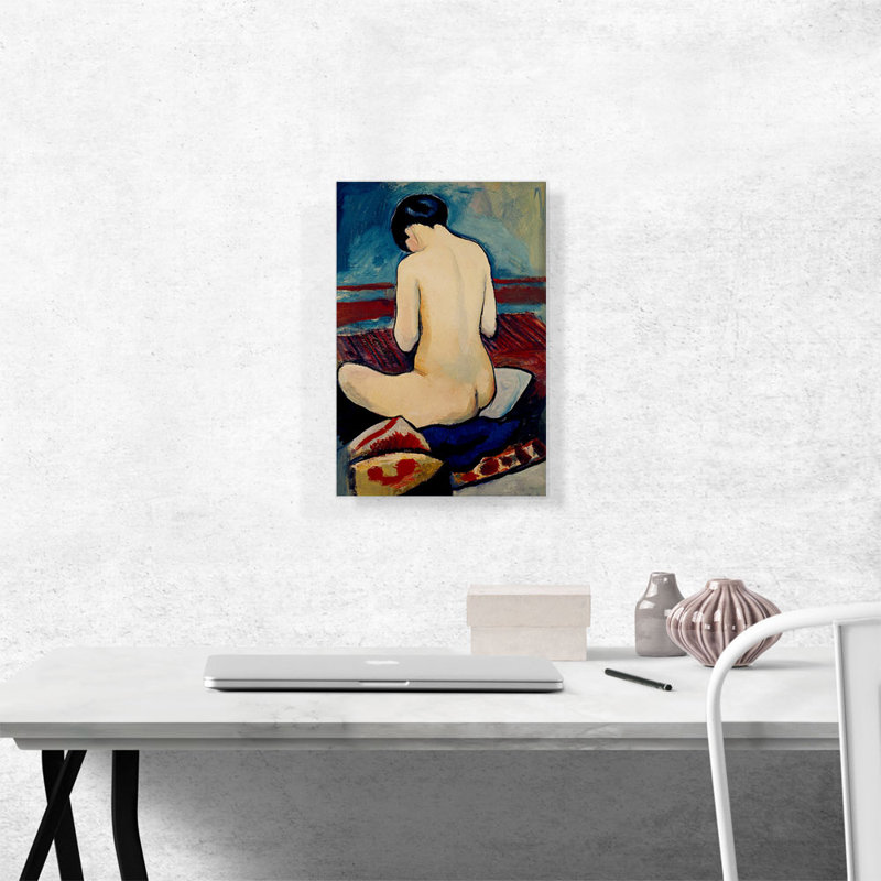 «Sitting Nude with coussin» par August Macke - reproduction d'art sur toile tendue, H 18 po x l 12 po x 1,5 po