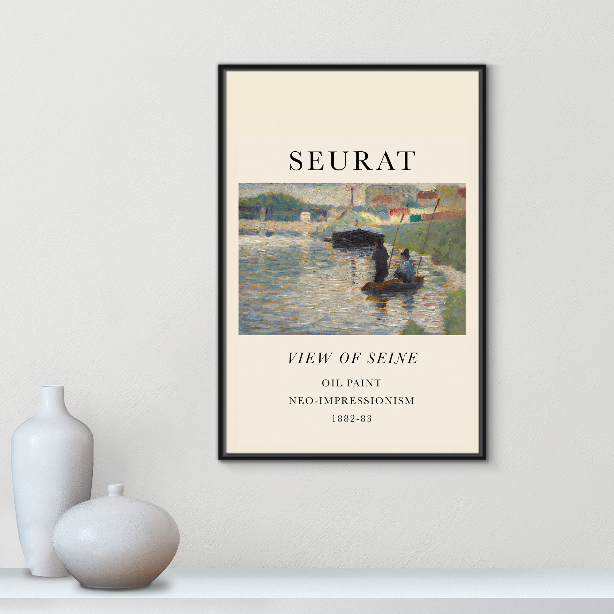 View Of Seine by Georges Seurat, 37.5" H x 25.5" W x 2" D, Black Floater Frame, No