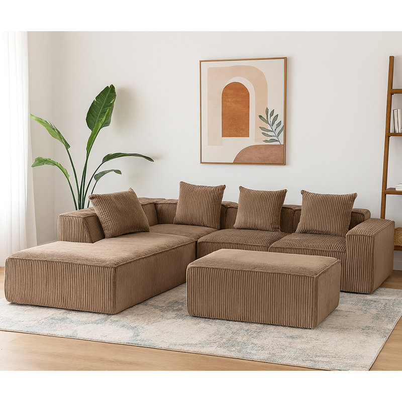 Velours côtelé luxueux à 5 places, sans assemblage, aménagement flexible, sièges moelleux, mousse multi-densité à conception haute densité, coussins, éponge