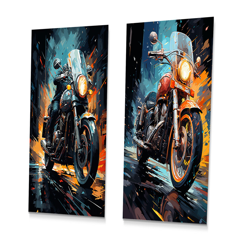 Classic Lavish Motor Bike - ensemble d'art mural en métal pour moto 2 pièces, H 28 po x l 24 po