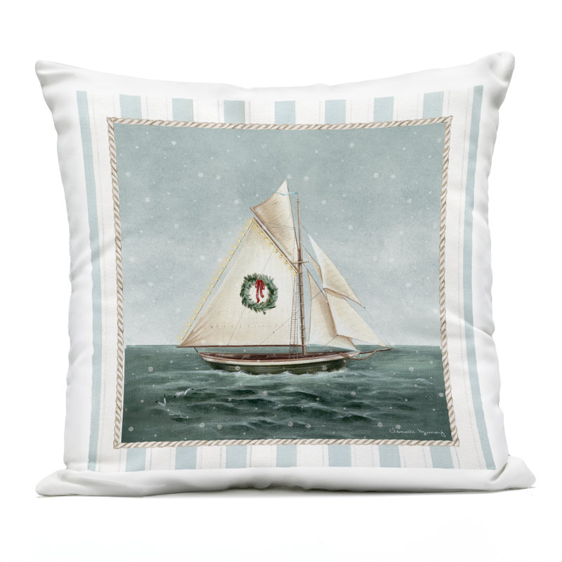 Coussin d'extÃ©rieur imprimÃ© Â« Voilier classique aux couleurs douces Â», crÃ©ation de Danielle Murray