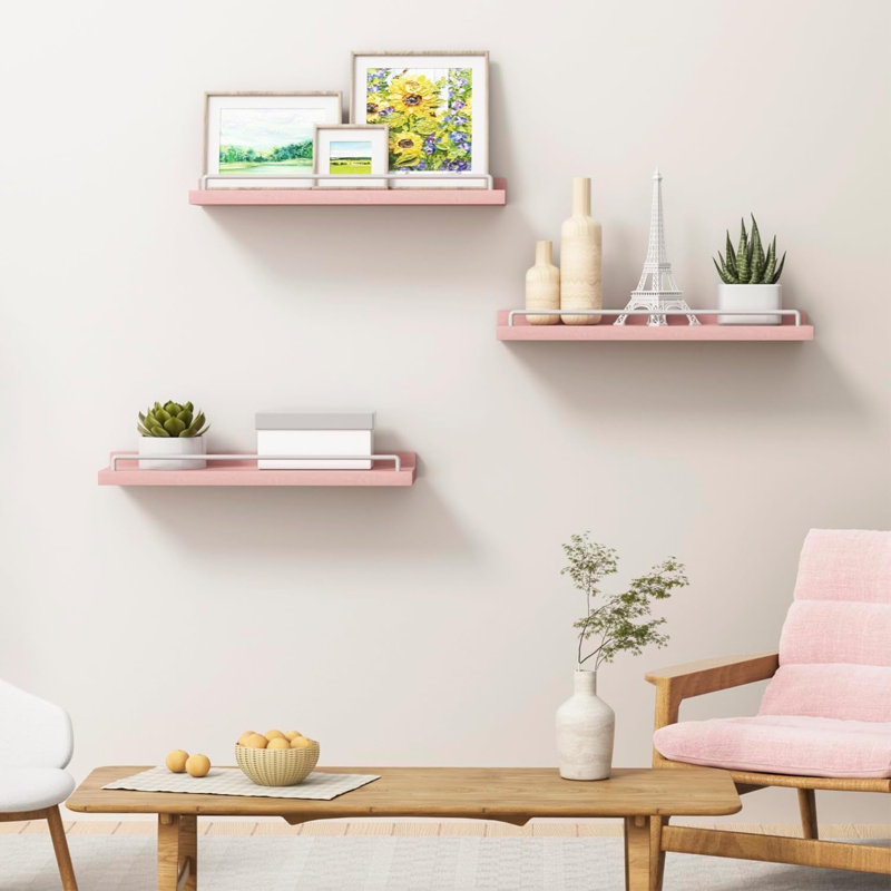 Tablette flottante en bois 3 pièces Talissa, Rose/Blanc