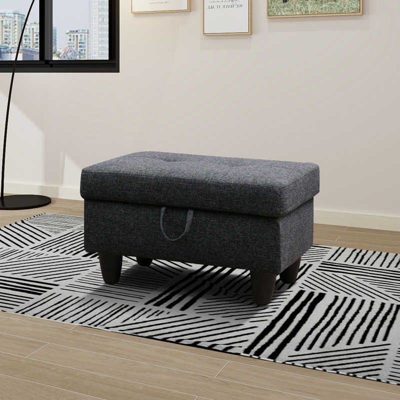 Claritza Upholstered Ottoman, Black Grey