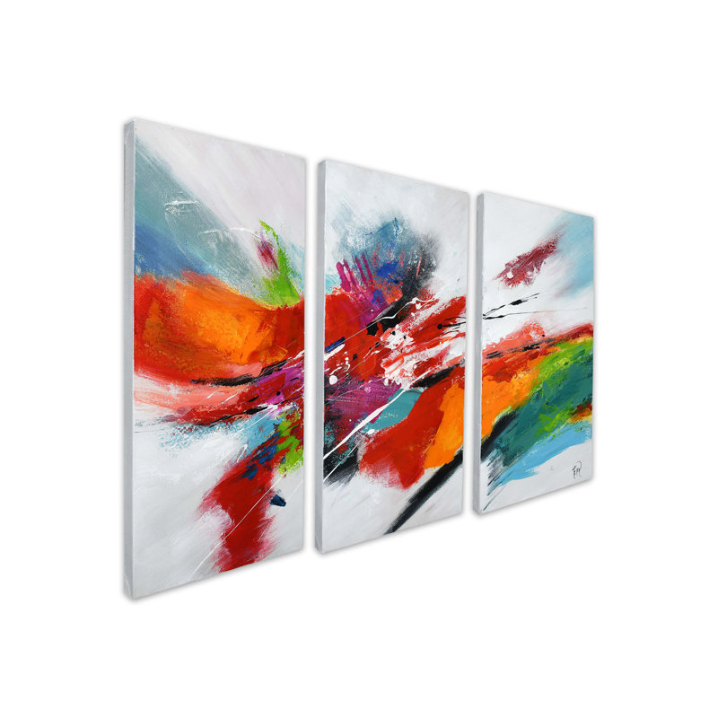 Blaydin Abstract Multicolor Tris - 3 Piece Wrapped Canvas Painting
