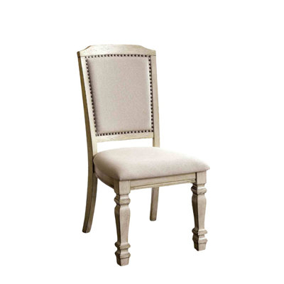 Transitional 2-Piece Side Chairs with Nailhead Trim, Turned Legs & Padded Seat in Antique White & Ivory