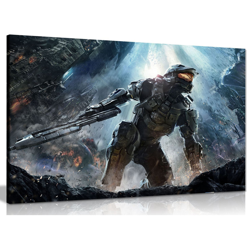 Halo Master Chief Battle - Wrapped Canvas Print, 61cm H x 91cm W
