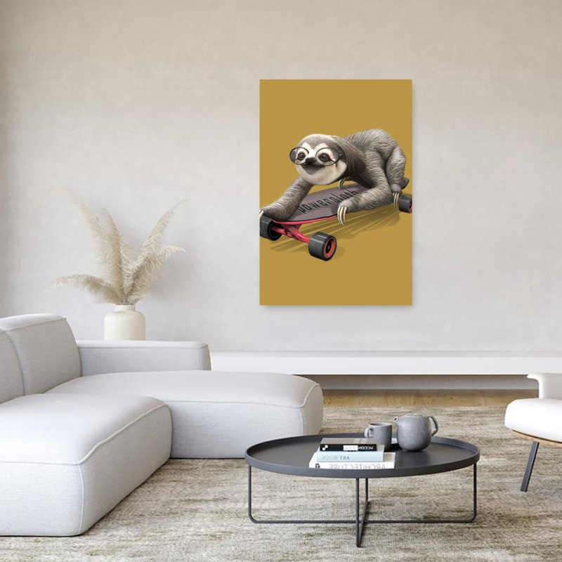 Cool Sloth Skater Contemporary Forest Wall Art Print 1 Piece Wrapped Canvas Wall Art, 152.4cm H x 101.6cm W