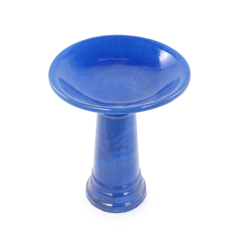 Bain d'oiseaux en céramique fabriqué à la main avec finition glaçure dégradée, Bleu