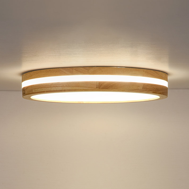 Minimalist Dimmable LED Wood-Grain Metal Round Flush Mount Ceiling Light