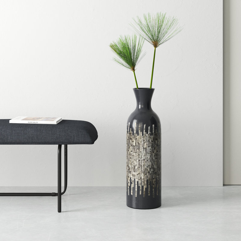 Vase décoratif fait à la main avec coquille d'or Capiz Lansdown noir, 9 po x 9 po x 34 po, H 20,2 po x l 7,55 po x P 7,25 po