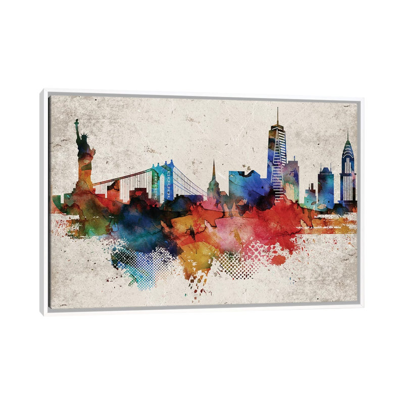 New York Abstract - impression d'art graphique, Aucun mat, H 26 po x l 40 po x 1,5 po, Toile blanche encadrée