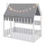 Lit de sol pour enfants d'inspiration Montessori avec barrière de sécurité, auvent, éclairage et trois compartiments de rangement-313865489-313865488