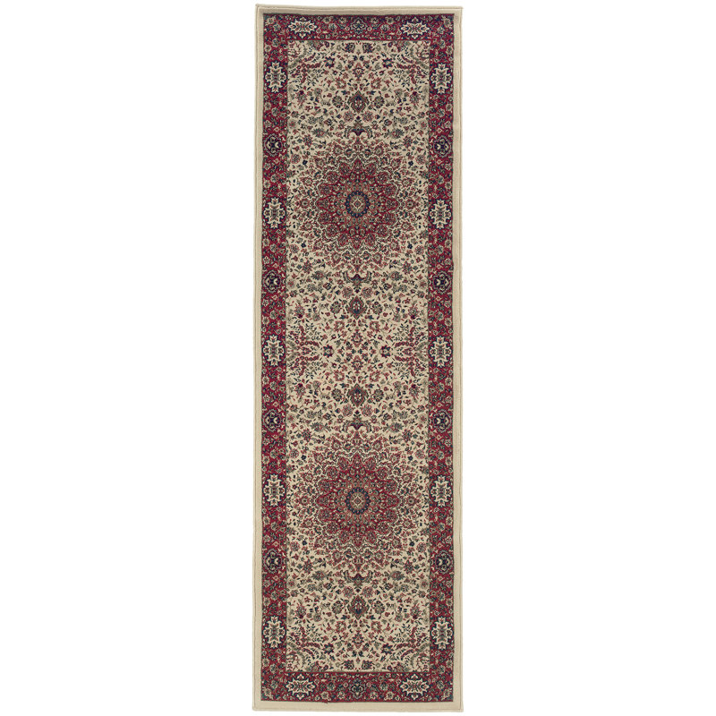 Tapis ivoire / bourgogne Shelburne, Tapis de couloir 2 pi 3 po x 7 pi 9 po