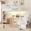 Lit mezzanine double avec bureau et station de charge, lit mezzanine double en métal avec escalier et lumière pour enfants adolescents, blanc