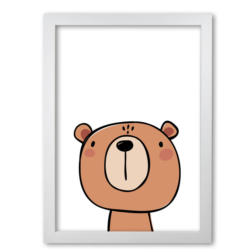 Brown Bear - Painting, 30 cm H x 21 cm W x 5 cm D, White Grain Frame