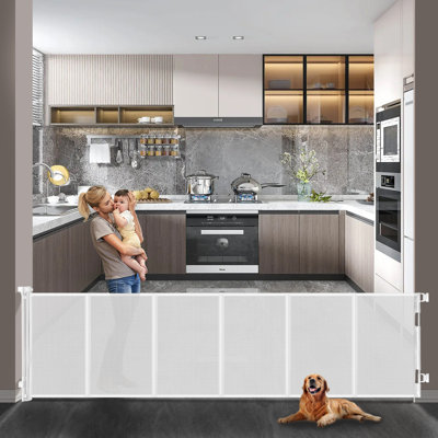 200 Inch Extra Wide Retractable Baby Gate,mesh Large Baby Gate Or Mesh Pet Dog Gate, Opening Wide Extra Long Child Safety Gate For Indoor, Outdoor, Stairs, Deck(42"x200")