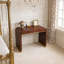 Coiffeuse classique en bois avec miroir rabattable, coiffeuse 3 en 1 avec 2 tiroirs et espace de rangement-1235773868